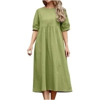 Ženska ležerna haljina - kratki rukav čvrsti midi posada izrez sa slobodnim udobnim haljinama Fit & Flare haljina na lisnato rukavša zelena 8