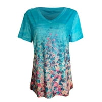 Amousa Fashion Weose Lathe Ljeto tiskani s kratkim majicama s kratkim rukavima V-izrez Thirs majice za žene