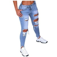 Knqrhpse Cargo Hlače Žene Ženske hlače Jeans Solid Hole Low Flares hlače pantalona u boji ANKLE Plus