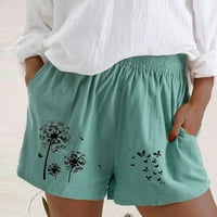 Posteljine kratke hlače za žene Ljeto Loose Comfy elastične struke Kratke hlače Lagani labavi fit džepovi