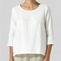 Zkozptok ženske pamučne vrhove ljetni okrugli vrat plus veličina casual bluze s kratkim rukavima Osnovni tinejdžeri, bijeli, xxxl