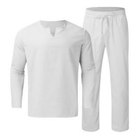 CLLIOS MAN pamučni posteljina set Henleyji košulja i casual na plaži Hlače Ljeto joga odijelo Ležerne duga trenerka