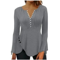 Ženska udobna gumba za klirensu bluze s bluzama V-izrez Vintage Odjeća Trendi radnoj bljeskalice s dugim