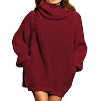 Viikei Womens Dukseri Cardigan džemperi za žene plus veličine Ženska modna dugačka ruka u boji Turtleneck