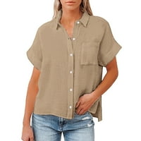 Modna ženska bluza od pune boje posteljina ležerna majica s kratkim rukavima Ženska jednostavna elegantna radna odjeća