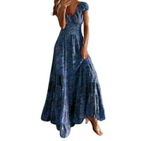 B91XZ Žene Ljetne haljine Ženske kratke rukave Elegantne večerne haljine Cveće linijska suknja Ležerne
