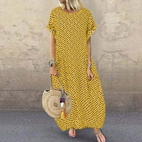 Maturalne haljine za žene polka dot Print kratki rukav okrugli izrez suknje haljina žuta xxl