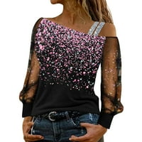 Ženska majica s dugim rukavima Slatke ljetne top žene Ležerne prilike za bluze Bluza Sequin Print mrežica