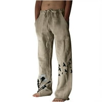 Hvyesh muške ljetne pakete i posteljine široke pantalone za noge za ispisane nacrtajuće sportske hlače