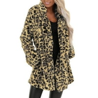 Asdoklhq kaputi za čišćenje za žene plus veličine Ženski leopard FAU džep nejasan toplo zimsko preveliko odjeća dugačak kaput