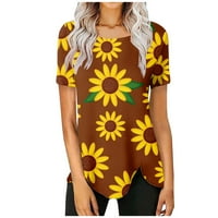 Ženski bluze Ženski ljetni okrugli vrat kratki rukav s majicom od tiskane majice TOWROver TOP BROWN
