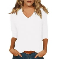 Bluze za žene s rukavima V izrez za čahure za ruke za žene Slim Fit Radne košulje za žensku plus veličinu majica za žene bijele xxl