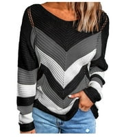 Ženska boja Blok džemper pulover okrugli vrat Stretchy Loose Comfy pleteni vrhovi Ležerne bluze s dugim
