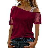T majice za žene Čvrsta van ramena vrhovi seksi sjajnog kratkih rukava bluza za bluzu za bluze Womens