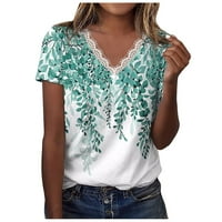 Žene Ležerne prilike cvjetne tiskane majice V-izrez kratki rukav labav bluza Top fluorescentni zeleni