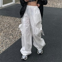 Ženske pad modne ženske djevojke Dizajnirajte velike džepove Američke radne hlače lagane tkane hlače