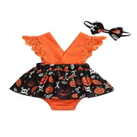 Novorođene djevojke za djecu Halloween Romper lobanja bundeve print ruffle fly v izrez jedan tutu princeza haljina sa trakom za glavu narančasta 0 meseci