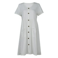 Ženske haljine bez rukava a-line duljine koljena ljeto tiskana V-izrez haljina bijela l