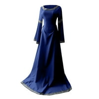 Gotyou ženski dugi rukav vintage retro gotički elegantno spajanje dugih haljine plave xxxxxl