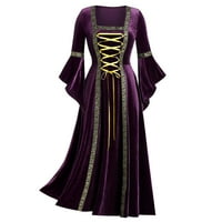 APEPAL ženska duga haljina vintage dugih rukava duljina duljina elegantna elven haljina ljubičasta xl