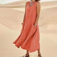 Ljetne haljine za žene modne casual pune boje bez rukava bez rukava narančasta haljina narančasta 5xl