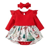 Djevojke za dijete Outfit Baby Slatko crtani dugi ruffled rukav patchwork haljina za haljinu za glavu s božićnim odjećom