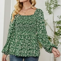 Ženske modne bluze Košulje jesen jesen zimski stil Square vrat pulover Print dugih rukava plus veličina Ženske vrhove zelene 1x
