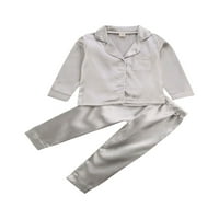 Dječji unisni satenski svilene pidžame set lavena rever dugih rukava vrhunske elastične pantalone