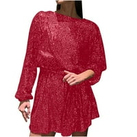 Yuwull haljina s dugim rukavima, ženska rukava O-izrez Sequin Sparkle glitzy glam party haljina koktel