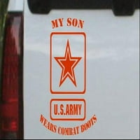 Moj sin nosi vojni čizme vojske ili kamion prozor za laptop naljepnica na narančastoj crveno 6in 56in