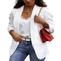 Beiwei Dame Slim Fit Court CAPE CAPE Lažni džepni obični kardigan jakna Otvorena prednji ured poslovnih jakne bijeli XL