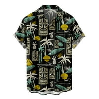 Cherella Muška ljetna lapela bluza moda Havajski stil kratkih rukava kratkih rukava crna, xxl