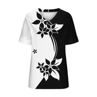 Odeerbi Ljetni casual elegantni vrhovi za žene kratki rukav V rect majice Side Split cvjetna bluza tunika crna