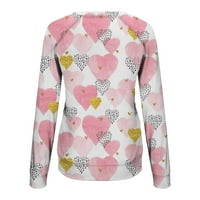 Košulje s dugim rukavima za žene zaljubljene dnevne grafičke dukseve s srčanim uzorkom tiskane vrhove okrugla vrata majica bluza