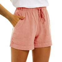 Ženske kratke hlače visoke strukske kratke hlače Čvrsti print casual ljetni ružičasti xl