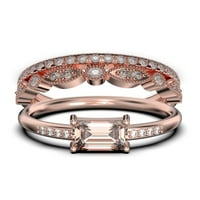 Prekrasan minimalistički ručni i dijamantski morgalni ručni prsten i dijamantni moissanitni prsten, vjenčani prsten, dva podudarna traka u srebrnoj sa 18k ružičastom zlatom, poklon za njen, obljetni prsten