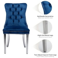 Plave baršunaste stolice sa 2, kuhinjom i blagovaonicom stolicama set od 2, tufted blagovaonice, baršunaste tapacirane, hromirane metalne noge
