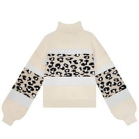 Riforla Žene Turtleneck Colorblock Leopard pleteni džemper s dugim rukavima Leopard Duksera Ženska pulover Duks Bež m