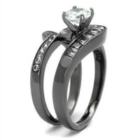 Luxe nakit dizajnira dvodijelni ženski svijetli crni IP nehrđajući čelik vjenčani prsten sa CZ kamenjem