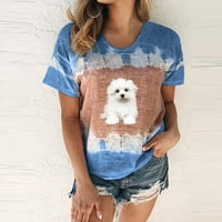 Zodggu Tie Dye majice za žene Prodaja Trendy kratki rukav ženski vrhovi slatki pas za bluzu za pse Ljetne