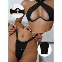 Gubotare ženski bikini kupaći kostimi za žene bikini set čvrsta boja trokuta dva kupaći kostim, crna