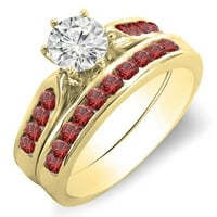 DazzlingRock kolekcija 14k okrugli crveni rubin i bijeli dijamantski ženski zaručnički metl, žuti zlato, veličina 7.5