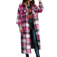 Ženska modna karirana ispitna odjeća Zimska dugi rukav kaput dugih jakne sa jaknom sa jaknom s kapuljačom