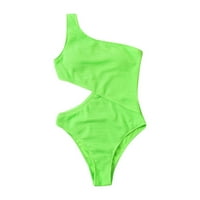 Ženski kupaći kostimi seksi jedno rame Čvrsti seksi izdubljeni iz šupljeg bikinija postavlja jedno kupalište za žene zeleno l