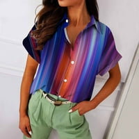 Ženske majice vrši ljetne casual ispis bluze-juniors kratki rukav za slobodno vrijeme, plava