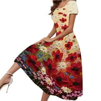 Follure Midi haljine za žene Ljeto casual kratkih rukava cvjetni print crew cvjetni uzorak boho plaža haljina