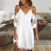 Ženska ljetna čvrsta boja modna remen čipka za šivanje haljine Ženska ležerna haljina bijela s