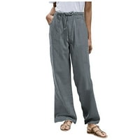 Ženske posteljine hlače pune boje casual pantalone sa džepom