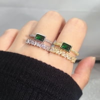 Mairbeon Women Vjenčani prsten Dvostruki slojevi Otvaranje Polirani polirani circon prsten zeleni krstalni prsten za vjenčanje za Valentine Day Day