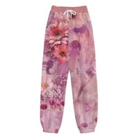 Honeeladyy Cleance ispod 10 $ Grafičke sportske hlače za ženske ležerne cvijeće otisci elastičnih struinih pantalona Duge ravne hlače Duksevi